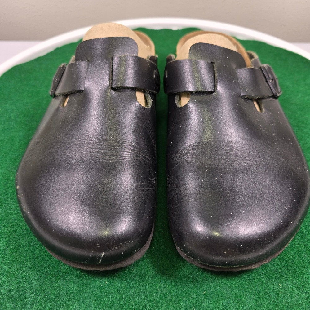 Birkenstock Boston Slip On Leather Clogs Womens Size 41 Black L10 M8 Comfort